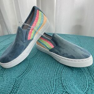 Capelli Girls Rainbow Sparkle Glitter Denim Sneaker Shoes Blue Size 1 NWOT
